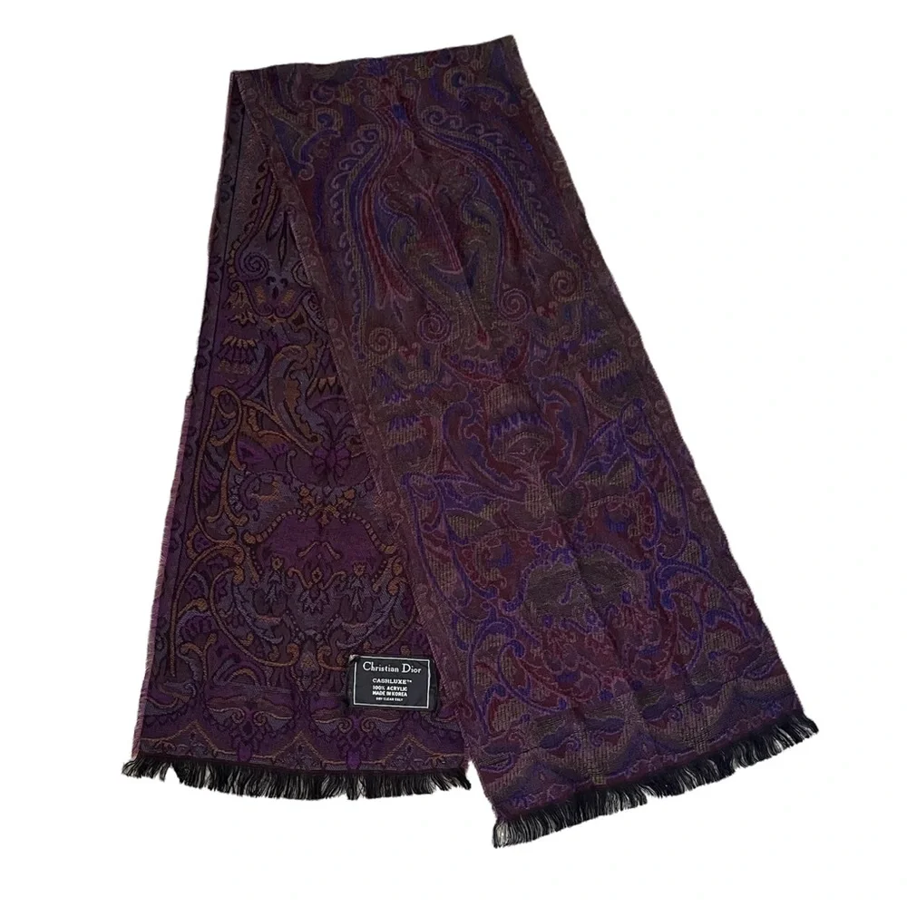 Vintage Christian Dior acrylic Felt Scarf wrap purple with fringe